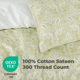 100% Cotton Sateen Printed Duvet Cover Set - 300 Thread Count Luxury Bedding - Ultra Soft & Breathable - 16830